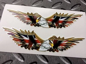 SOARING GOLDEN EAGLE Union Jack Car Motorcycle Helmet Sticker Decals 2 off 115mm - Picture 1 of 1