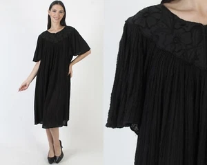 Womens Sheer Black Gauze Dress Angel Kimono Sleeve Midi Dress Caftan Cover Up - Picture 1 of 7
