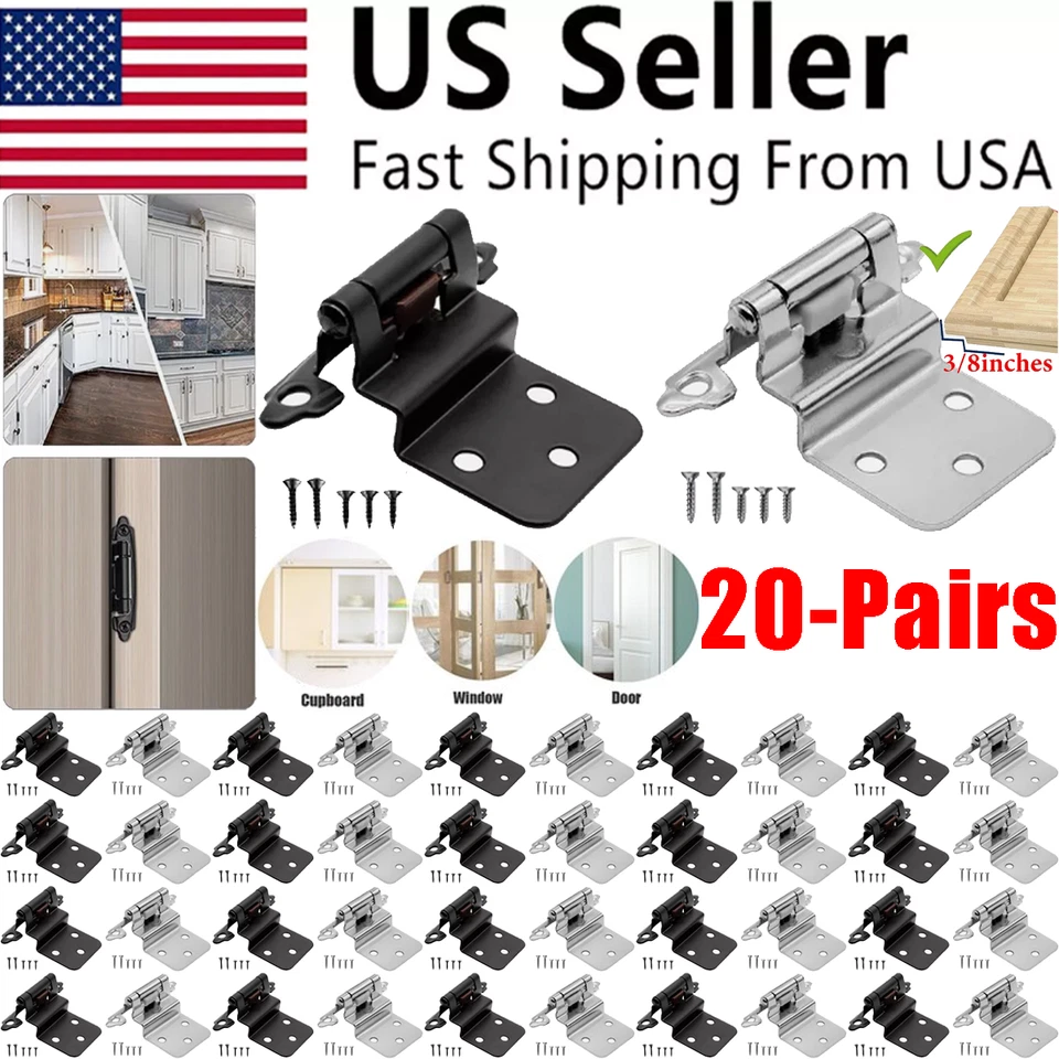 20 pares de bisagras de gabinete de cierre automático de 3/8" montaje frontal desplazado para armario Foto 1 de 4