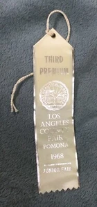 Vintage Los Angeles County Jr Fair, Pomona California 1968 3rd Premium Ribbon - Bild 1 von 2