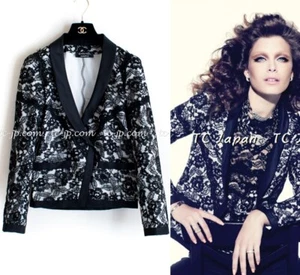 CHANEL 14C Black White Floral Lace Party Jacket Runway by Karl Lagerfeld 34 36 - Picture 1 of 20