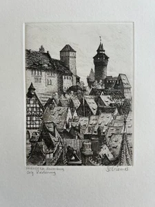 Karl Schiener - original, signed etching Nurnberg, Kaiserburg 1950s - Picture 1 of 6