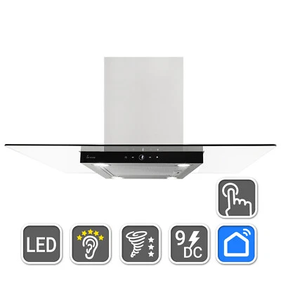 KKT KOLBE Dunstabzugshaube Inselhaube 90cm Edelstahl schwarzes Glas SmartHome