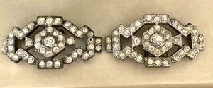 Antique / vintage French Paris shoe clips buckles riveted crystals - Picture 1 of 15