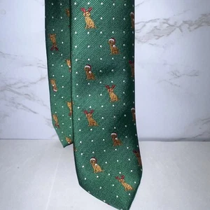 Tommy Hilfiger Big Boys Christmas Holiday Tie Green Dogs Santa Reindeer 44” - Picture 1 of 8