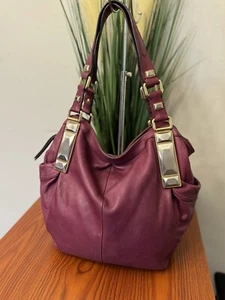 B. Makowsky Burgundy Pebbled Leather Double Handle Tote Shoulder Bag - Picture 1 of 14