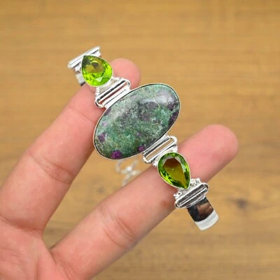 Ruby Fuchsite Peridot Bracelet 925 Sterling Silver Natural Handmade Bracelet - Image 1 of 4