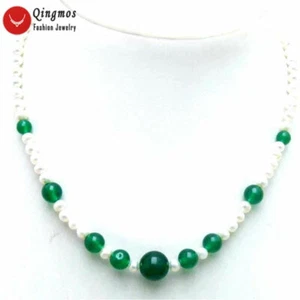 Collar redondo de perlas blancas naturales de 5-6 mm para mujer gargantillas de jade verde de 6-12 mm 17" - Imagen 1 de 24