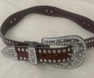 Cinturón Blazin Roxx Western Talla S Mujer Tooled Marrón Cuentas Conchos Estrás Foto 1 de 4