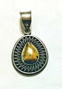 BALI SUARTI BA 18K Yellow Gold & Sterling Silver Teardrop Pendant Bali VTG - Picture 1 of 3