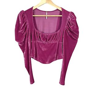 Free People Hold Me Velvet Renaissance Popover Blouse Size XS Puff Sleeve Pink