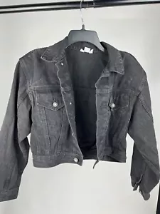 LA Gear Vintage Black Denim Cropped Women's Jacket Size Medium w Shoulder Pads - Picture 1 of 7