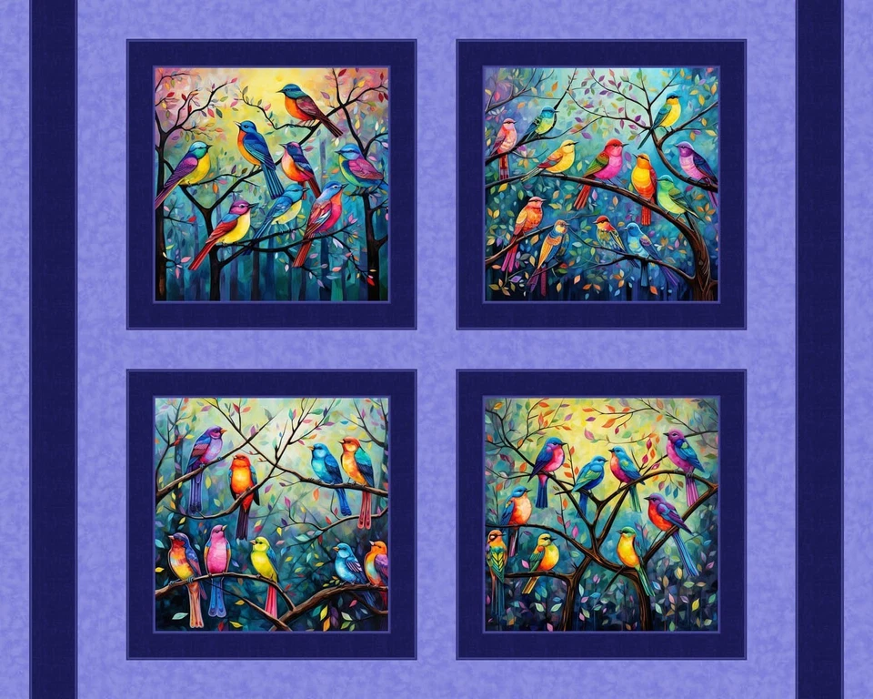 Panel de edredón de tela para pájaros: bloques de almohada florales, 100 % algodón (36" x 45") Foto 1 de 2