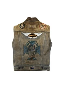 Vintage 60s Motorcycle Vest Outlaw Sanforized Denim Distressed Biker Size Medium - Picture 1 of 10