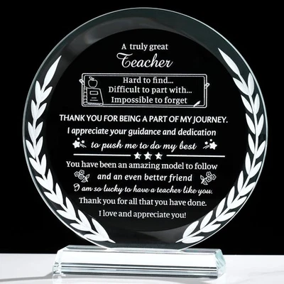 Movdyka Teacher Appreciation Crystal Plaque Decor Clear Circle - Image 1 of 4