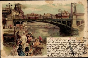 Litho Berlin Mitte, Jannowitzbrücke, Dampfer, Passagiere, Straßenbahn - 4067056 - Bild 1 von 2