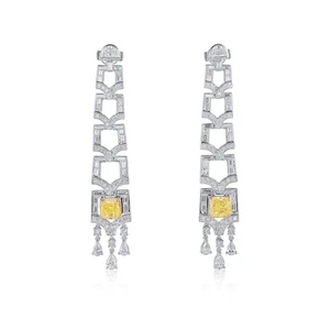 Yellow Diamond Earrings 7.86 Ct IF-VVS 18k Gold Cushion Shape GIA Certified - Picture 1 of 10