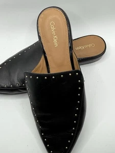 Calvin Klein Black Leather Studded Mules Women’s Size 11 Slip-On Loafers - Picture 1 of 15