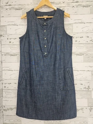 J Jill Chambray Indigo Linen Blend Sleeveless Shift Dress Button Placket Women L - Image 1 of 4
