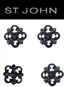 St John Knits 0,6 Zoll Kleeblatt geformt schwarz Emaille schwarz Kristall Knöpfe - Bild 1 von 1