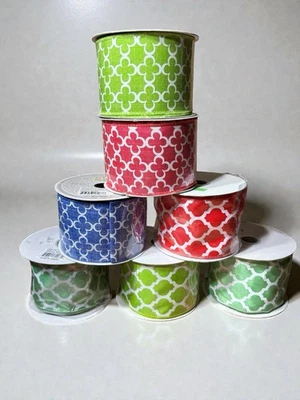Geometric Ribbon Lot 2.5” – Wired & Non-Wired – Spring Colors – 10yd Each - Image 1 of 4