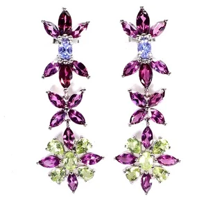 925 Sterling Silver Earrings Marquise Rhodolite Peridot Tanzanite Natural Gemsto - Picture 1 of 14