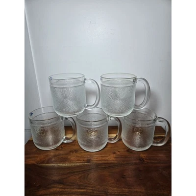 Set of 5 IITTALA KROUVI 4.5" Beer Mugs 50 CL Glass Handles Coffee TEXTURED Heavy - Image 1 of 4