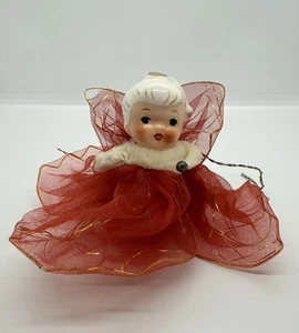 Vintage Holt Howard Christmas Angel Red Tulle Wings Mesh Dress Ornament - Picture 1 of 20