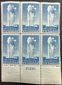 U.S. Scott #744, Lower Sheet PB of 6, Yellowstone, Wyoming Issue, F-VF, MNH - Picture 1 of 2