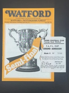 1978/79 WATFORD V NOTTINGHAM FOREST 23-01-1979 LEAGUE CUP SEMI-FINAL & TICKET - Picture 1 of 1