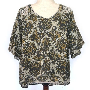 Sigrid Olsen Brown Embroidered Short Sleeve Cotton Top - Picture 1 of 7