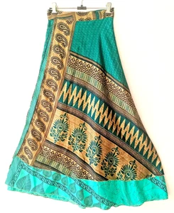 Boho Wrap Around Indian Silk Sari Skirt Vintage Reversible Skirt Recyle Sari L36 - Picture 1 of 7