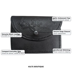 Kilts Boutique schwarz Leder keltisch geprägt KIlt Gürteltasche - Highland Piper - Bild 1 von 3