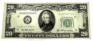 US 1950 Serie A $20 Federal Reserve Green Seal Star banconota cartamoneta valuta - Foto 1 di 2