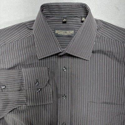Donald J Trump Shirt Mens 16 34/35 Brown Striped Signature Collection Button Up - Image 1 of 4