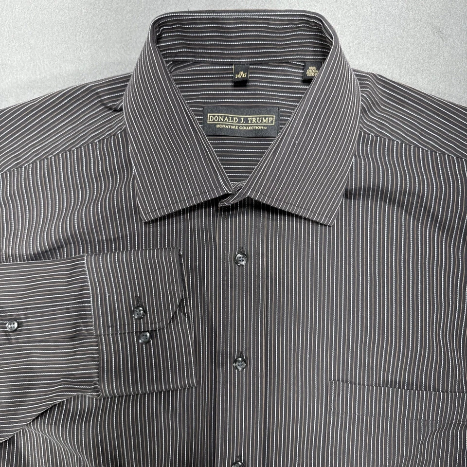 Donald J Trump Shirt Mens 16 34/35 Brown Striped Signature Collection Button Up - Image 1 of 4