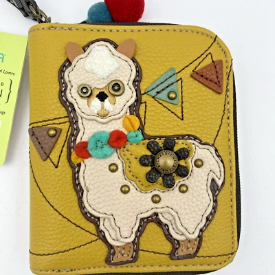 CHALA горчичный желтый Llama на молнии веганский кожаный кошелек с ремешком бумажник - новый! - Изображение 1 из 4