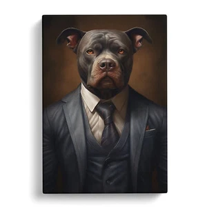Staffordshire Bull Terrier In A Suit Canvas Wall Art Print Framed Picture Decor - Picture 1 of 4
