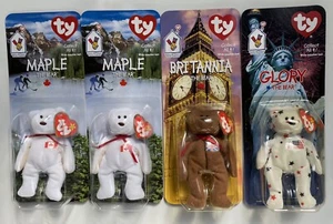 1999 TY Beanie Babys Britannia Glory Maple X2 The Bear McDonalds 4er Set Neu in Verpackung - Bild 1 von 2