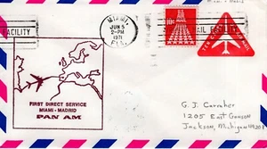 PAN AM FIRST DIRECT SERVICE MIAMI-MADRID 1971 FDC15506 - Bild 1 von 2