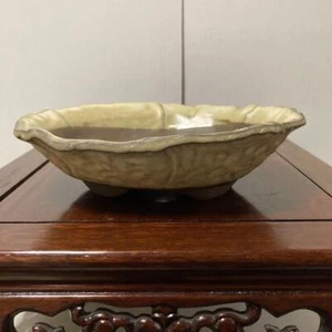Japanese Bonsai pot Oval shape W18.5cm H5cm Ochre Glazed - Picture 1 of 24