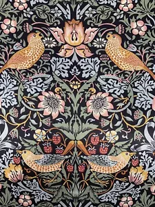 Strawberry Thief satin faux silk fabric William Morris bird art nouveau - Picture 1 of 5