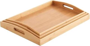 Set of 3 Bamboo Serving Trays Wooden Platters Board Food Drinks Serving Trays - Picture 1 of 9