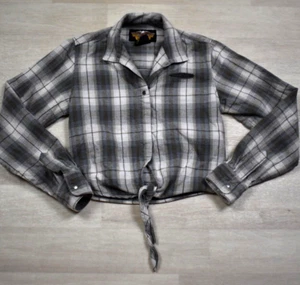 Y2K Harley Davidson Mujer Franela Cuadros Top Corbata Frontal Motociclista Núcleo Pequeño De Colección - Imagen 1 de 5