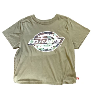 Dickies L Cropped Graphic Logo Short Sleeve Tee Shirt Khaki Green 166E - Picture 1 of 8