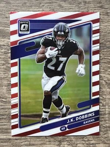 Donruss Optic JK DOBBINS 2021 Freedom Prizm #129 Estuche Hit SP Baltimore Ravens - Imagen 1 de 10