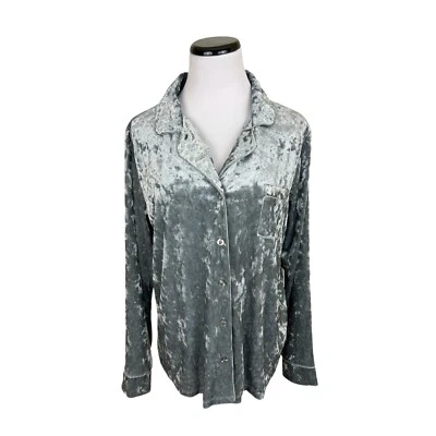 NWT Nicole Miller Crushed Velvet Long Sleeve Button Lounge Pajama Top Gray Large - Image 1 of 4