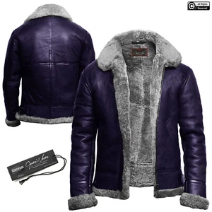 Chaqueta de cuero genuino cuello de aviador bombardero púrpura A2 para hombre piel artificial nueva - Imagen 1 de 8