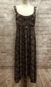 Vestido sin mangas Fresh Produce para mujer M estampado marrón sin mangas con dobladillo mordedura de tiburón - Imagen 1 de 5