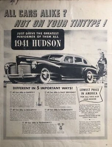 1941 Vintage Hudson Ad - All Cars Alike? Not on Your Tintype! - Picture 1 of 2